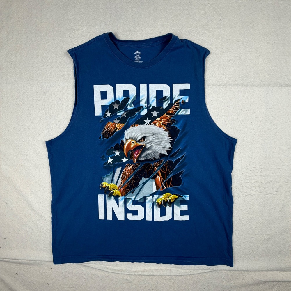 Way to Celebrate Patriotic Mens XL Muscle Tee Blue Pride Inside Bald Eagle Shirt